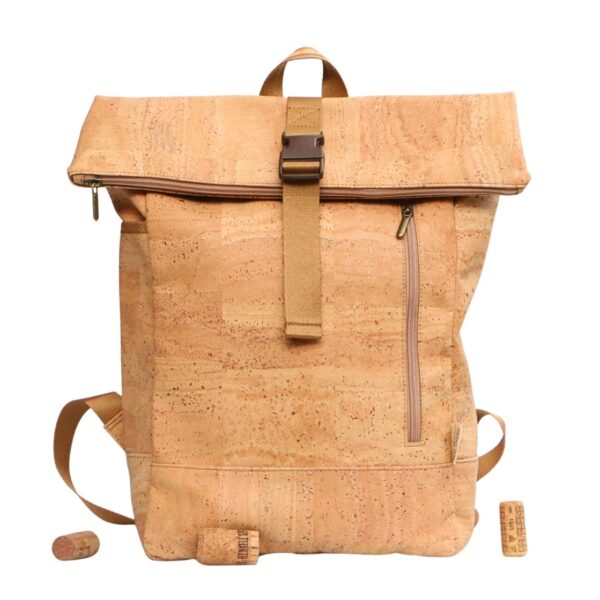Kork Rolltop Rucksack Naturkork – Vorderansicht monochrom Malandro Fashion
